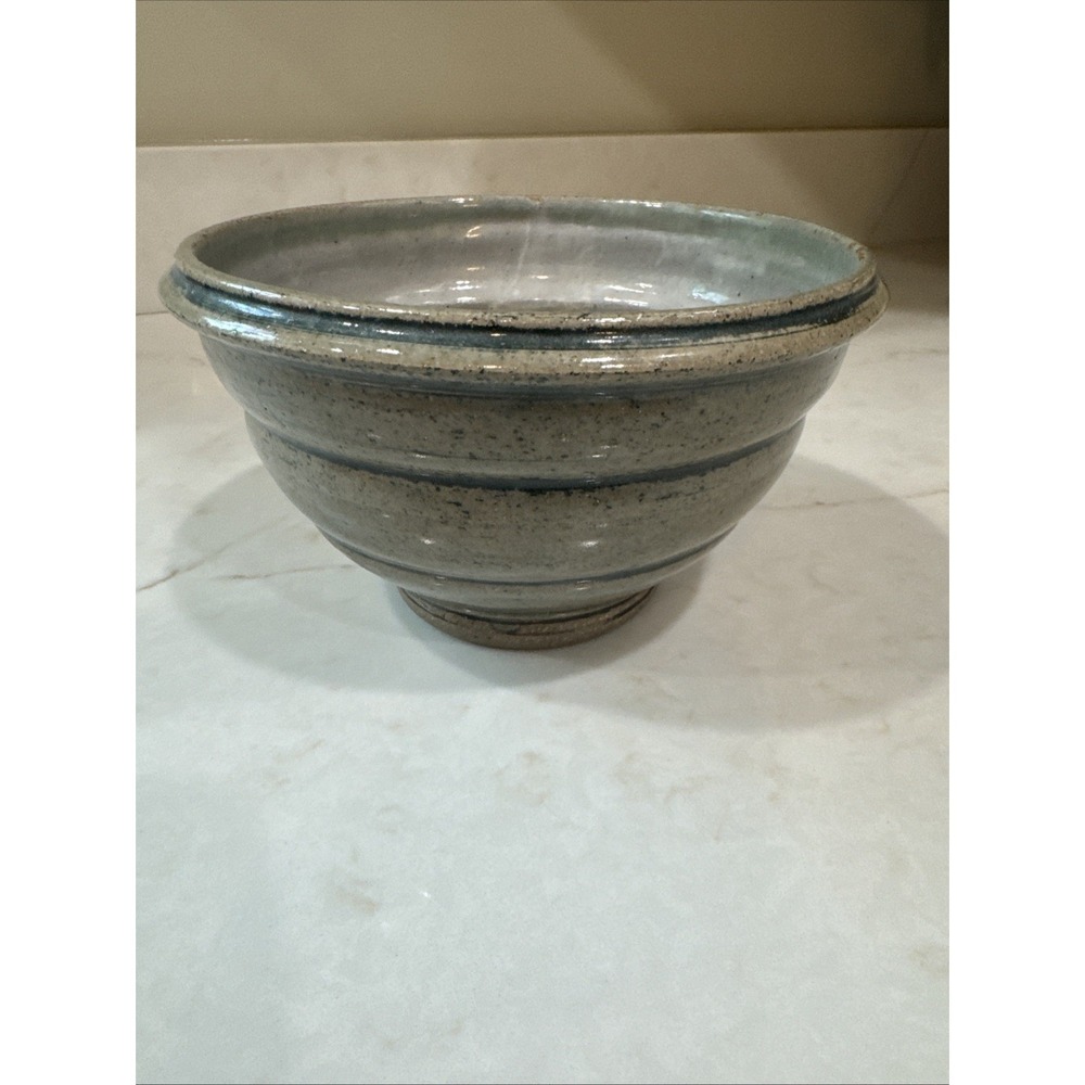 Signed Studio Pottery Bowl Signed Griggs Handmade Stoneware Gray Green Rustic